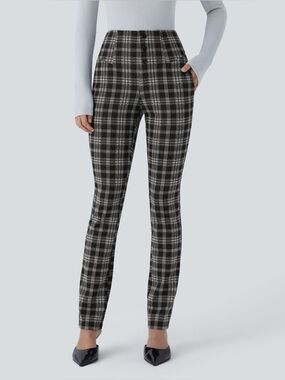 Halara Flex™ High Waisted Houndstooth Plaid Skinny Work Pants Pockets Small NWT